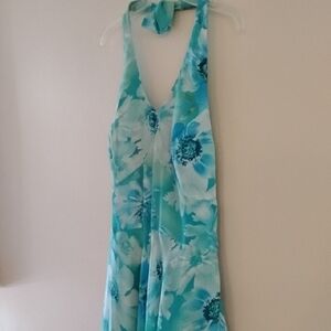 Floral Blue And Green Halter Dress